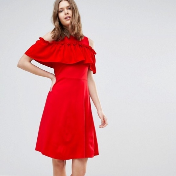 🆕ASOS Ruffle Cold Shoulder Skater Dress✨NWT! - Picture 5 of 11